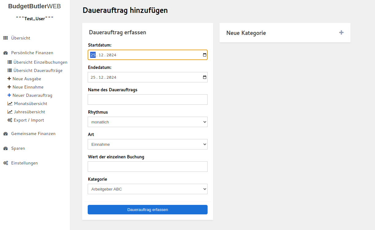 Daueraufträge hinzufügen