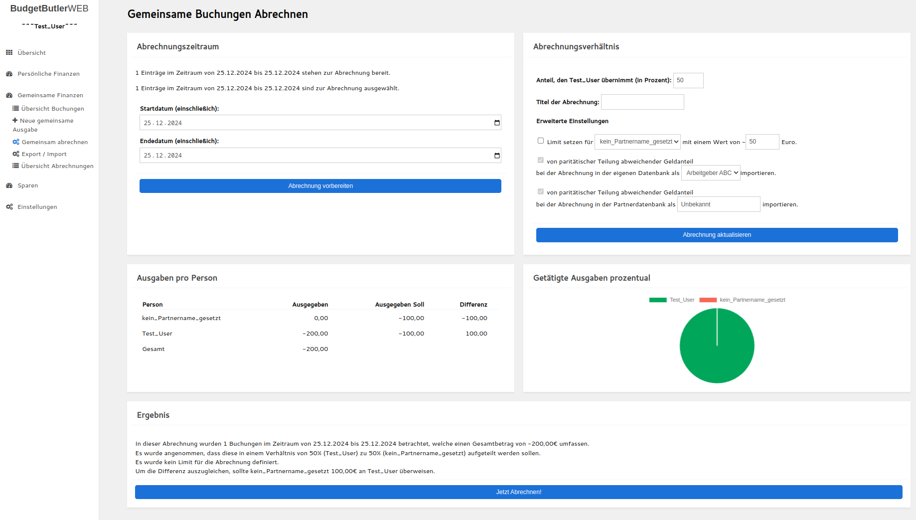 Gemeinsame Buchungen abrechnen