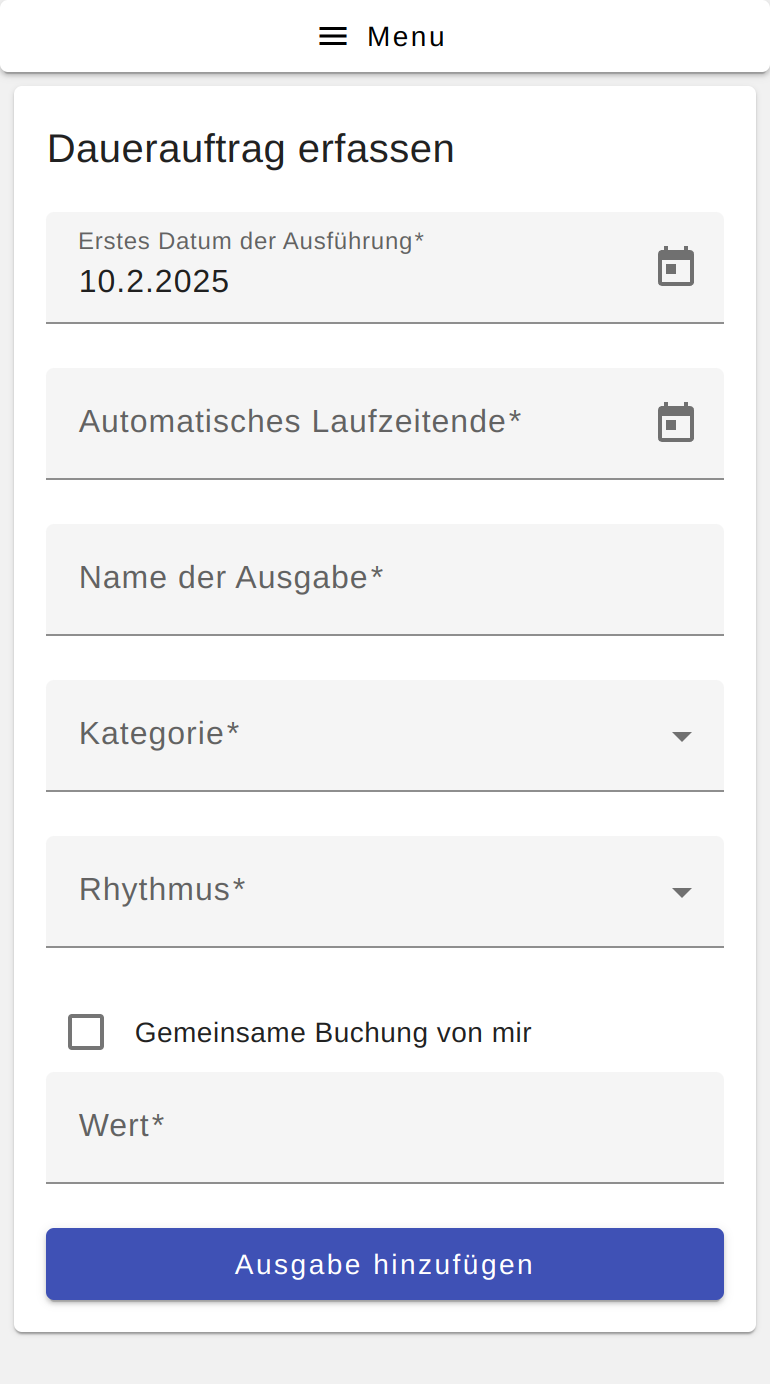 Erfassen Dauerauftrag