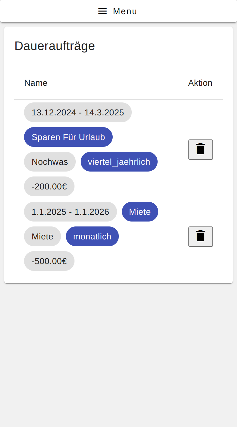 Übersicht Dauerauftrag